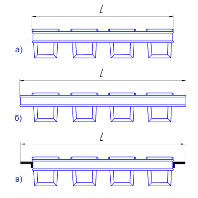 Варианты сборок тостовых форм в кассеты: а – без ручек;  б – с ручками;  в – с направляющими уголками